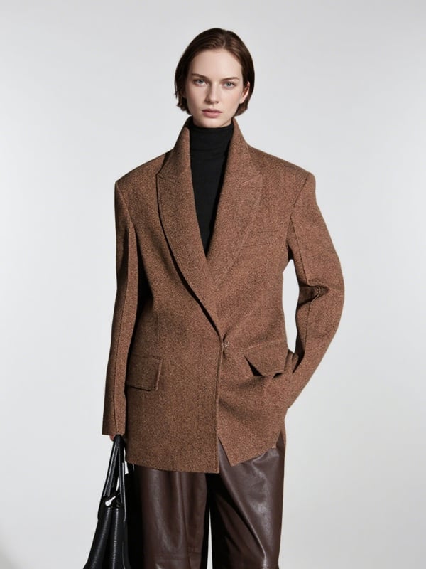 Дамски вълнен костюм, модел с райета/каре, двойно закопчаване, яка в стил костюм, есен 2025