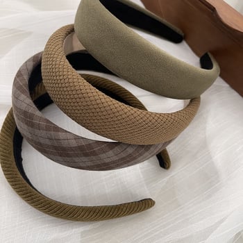 Bandă pentru păr în stil coreean, model în carouri și uni, design înalt, pentru toamnă și iarnă, accesorii pentru păr