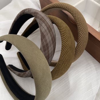 Bandă pentru păr în stil coreean, model în carouri și uni, design înalt, pentru toamnă și iarnă, accesorii pentru păr