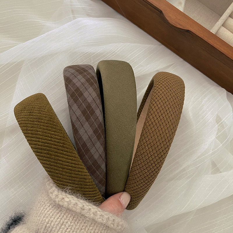 Bandă pentru păr în stil coreean, model în carouri și uni, design înalt, pentru toamnă și iarnă, accesorii pentru păr