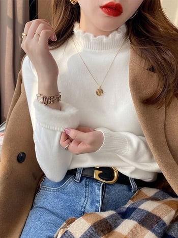 Свитер от плътна трикотажна материя, Slim Fit, полувисока яка, дълги ръкави