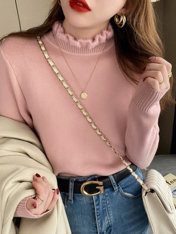 Свитер от плътна трикотажна материя, Slim Fit, полувисока яка, дълги ръкави