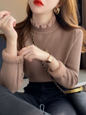 Свитер от плътна трикотажна материя, Slim Fit, полувисока яка, дълги ръкави