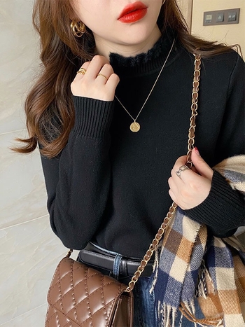 Свитер от плътна трикотажна материя, Slim Fit, полувисока яка, дълги ръкави