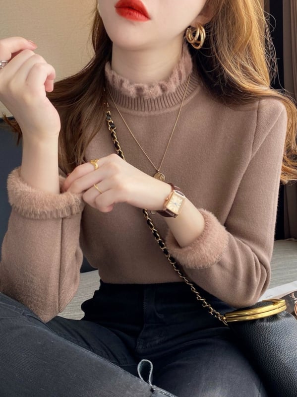 Свитер от плътна трикотажна материя, Slim Fit, полувисока яка, дълги ръкави