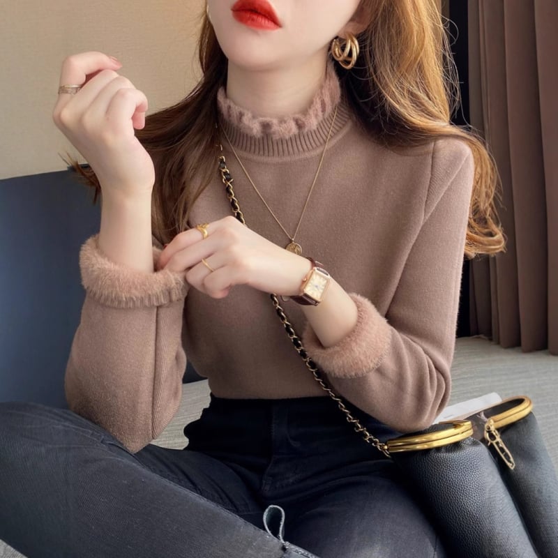 Свитер от плътна трикотажна материя, Slim Fit, полувисока яка, дълги ръкави