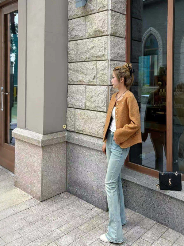Vuneni kaput s okruglim izrezom, kratki kroj, jesensko-zimska vanjska odjeća, premium kvalitete (70–80% vuna, Lyocell 30%)