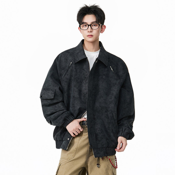 PU δερμάτινο σακάκι με κουκούλα, χαλαρή γραμμή, μεσαίο μήκος, ανδρικό μοτοσικλετικό στυλ