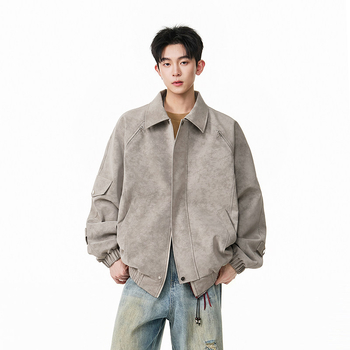 PU δερμάτινο σακάκι με κουκούλα, χαλαρή γραμμή, μεσαίο μήκος, ανδρικό μοτοσικλετικό στυλ