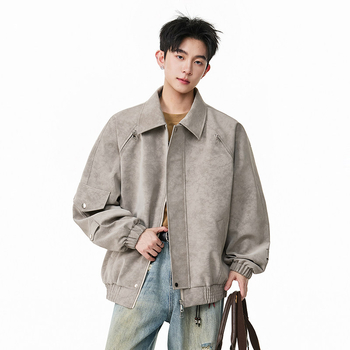 PU δερμάτινο σακάκι με κουκούλα, χαλαρή γραμμή, μεσαίο μήκος, ανδρικό μοτοσικλετικό στυλ