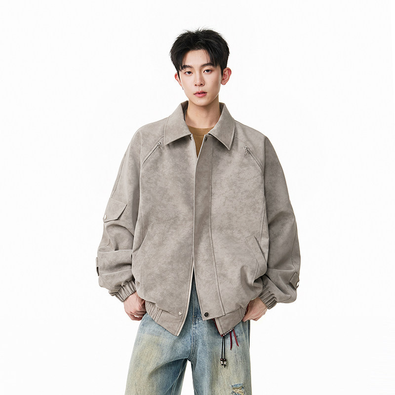 PU δερμάτινο σακάκι με κουκούλα, χαλαρή γραμμή, μεσαίο μήκος, ανδρικό μοτοσικλετικό στυλ