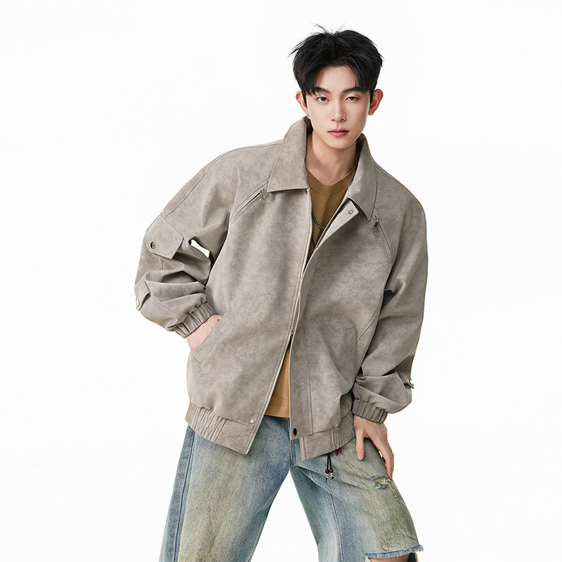 PU δερμάτινο σακάκι με κουκούλα, χαλαρή γραμμή, μεσαίο μήκος, ανδρικό μοτοσικλετικό στυλ