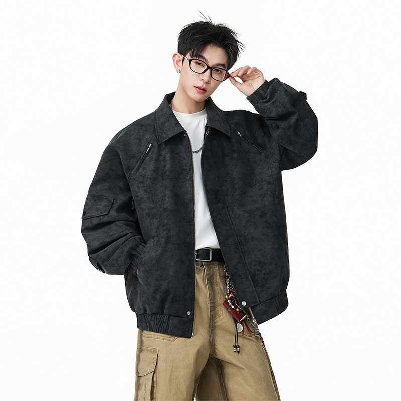 PU δερμάτινο σακάκι με κουκούλα, χαλαρή γραμμή, μεσαίο μήκος, ανδρικό μοτοσικλετικό στυλ