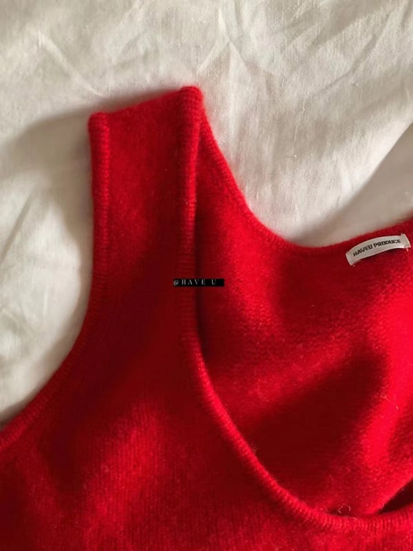 Вълнен плетен жилет с U-образно деколте, райе модел, корейски стил, свободна кройка