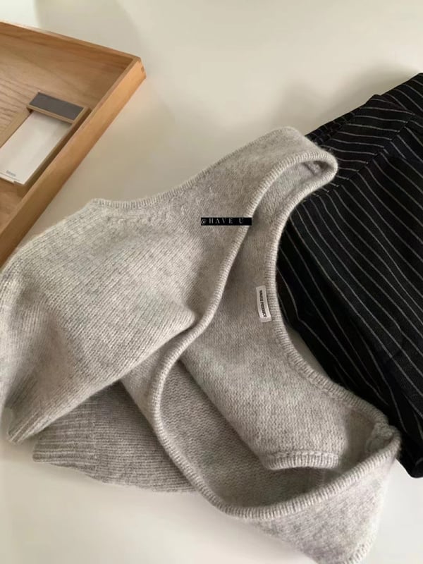 Вълнен плетен жилет с U-образно деколте, райе модел, корейски стил, свободна кройка