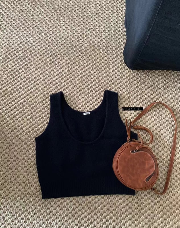 Вълнен плетен жилет с U-образно деколте, райе модел, корейски стил, свободна кройка