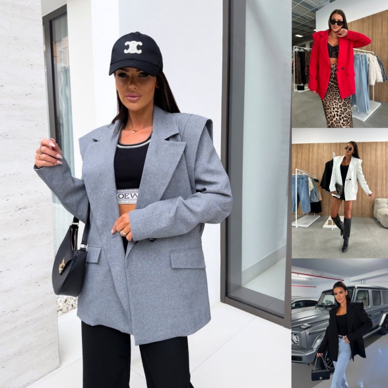 Женско сако в A-форма, с яка на сако, дълги ръкави, полиестерен плат, есен 2024