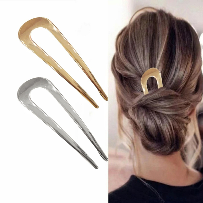 Metalna igla za kosu u obliku U, minimalistički stil, elektroplatirajući završetak, dvostruko umetanje