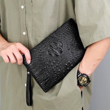 Muška kožna clutch torba velikog kapaciteta, prvi sloj teleće kože, poliester podstava, torba za mobitel, retro dugi dizajn, svakodnevna upotreba, proljeće 2025