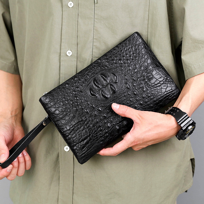 Muška kožna clutch torba velikog kapaciteta, prvi sloj teleće kože, poliester podstava, torba za mobitel, retro dugi dizajn, svakodnevna upotreba, proljeće 2025