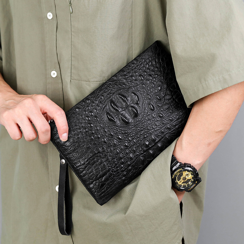 Muška kožna clutch torba velikog kapaciteta, prvi sloj teleće kože, poliester podstava, torba za mobitel, retro dugi dizajn, svakodnevna upotreba, proljeće 2025