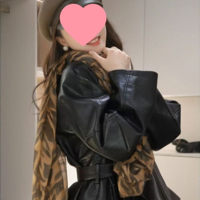 Geacă lungă din piele artificială cu guler stand, croială în A, țesătură chenille, primăvara 2025