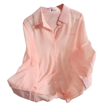 Шифонена риза за жени, дълъг ръкав, едноцветна, урбан стил, поло яка, 90–95% полиестер