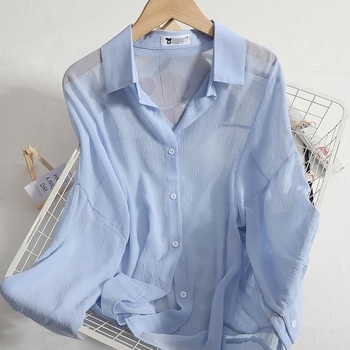 Шифонена риза за жени, дълъг ръкав, едноцветна, урбан стил, поло яка, 90–95% полиестер