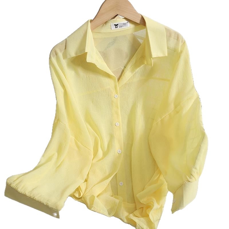 Шифонена риза за жени, дълъг ръкав, едноцветна, урбан стил, поло яка, 90–95% полиестер