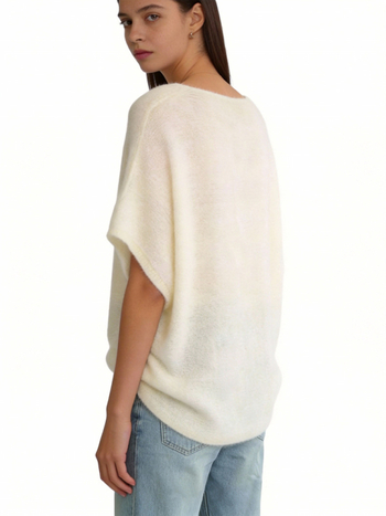 Пуловер, смес мохер и вълна, еднотонен, компютърна плетка, за жени на възраст 18–24 г., уличен стил, европейско-американски моден стил