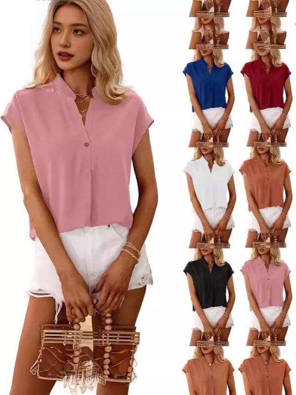 Bez rukava šifon bluza od poliestera sa stojećim ovratnikom, slobodan kroj, 3D uzorak