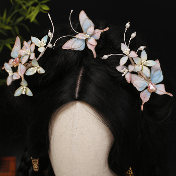 Kézzel készített hajcsat kínai vintage stílusban, virágos díszítés, textilekből, női kiegészítő