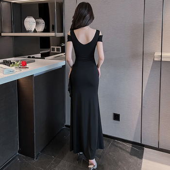 Bodycon haljina s V izrezom, kratki rukavi, dugačak kroj – mješavina poliester-spandeks