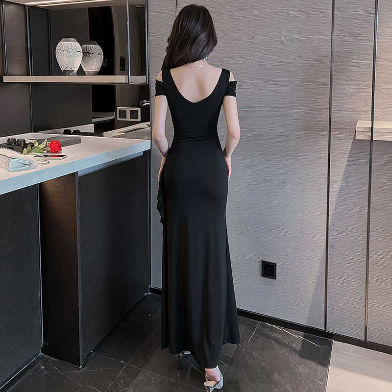 Bodycon haljina s V izrezom, kratki rukavi, dugačak kroj – mješavina poliester-spandeks