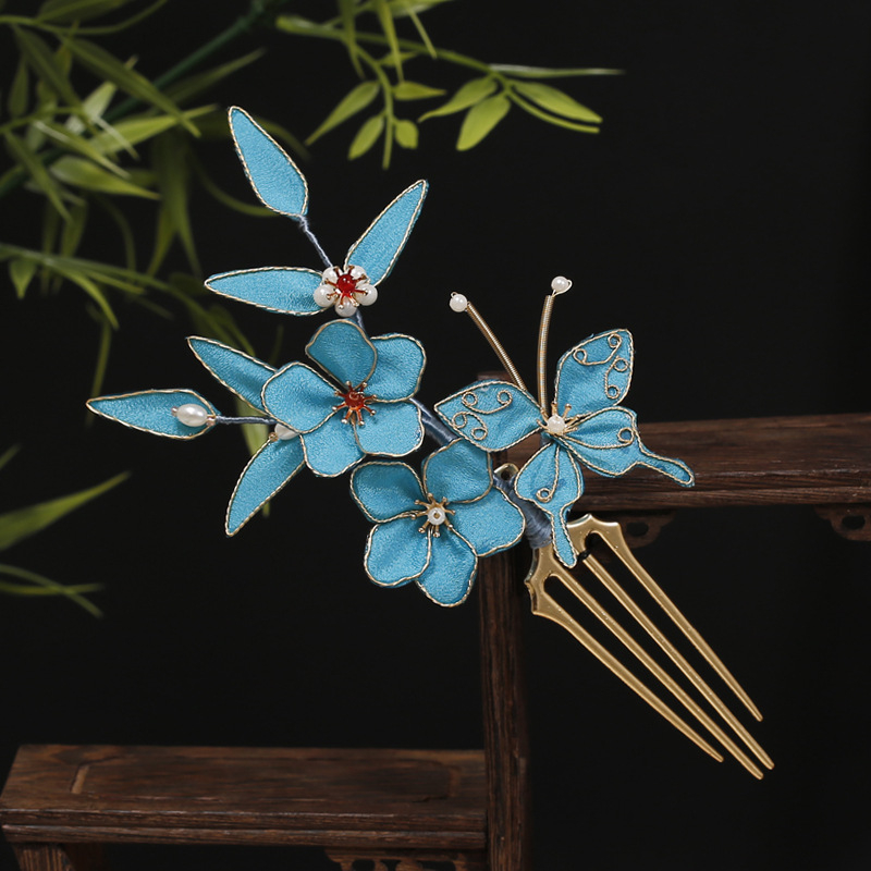 Pillangó filigrán hajcsat készlet, kézzel készített textil hajdísz virágos stílussal – esküvőre (2025 tavasz)