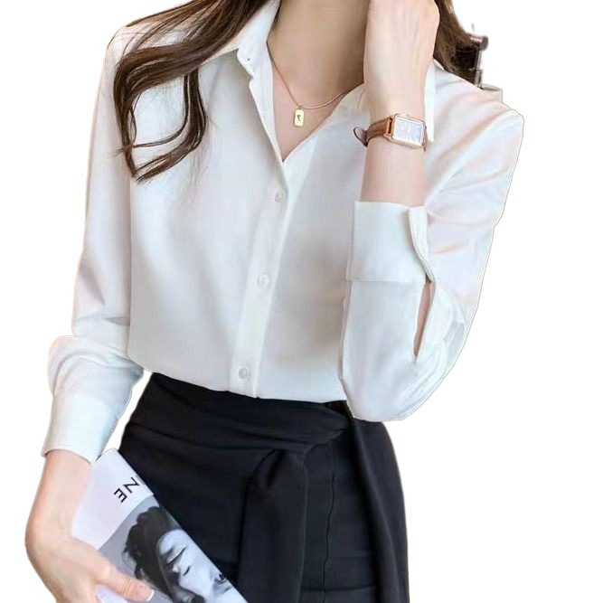 Професионална дамска блуза за работа, дълги ръкави, подплатена, поло яка, копчета в една редица, копринен блясък, Vinylon влакна