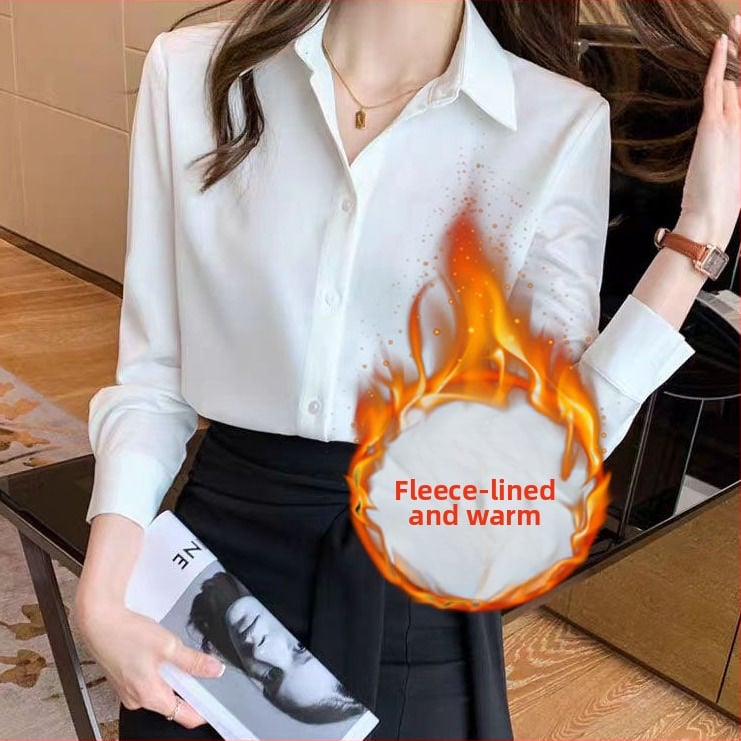 Професионална дамска блуза за работа, дълги ръкави, подплатена, поло яка, копчета в една редица, копринен блясък, Vinylon влакна