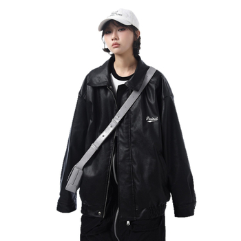 Ανδρικό PU δερμάτινο τζάκετ με κουκούλα, χαλαρή γραμμή, τσέπες κατά μήκος