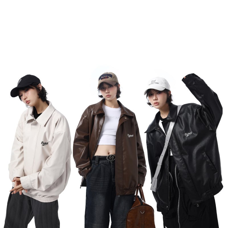 Ανδρικό PU δερμάτινο τζάκετ με κουκούλα, χαλαρή γραμμή, τσέπες κατά μήκος