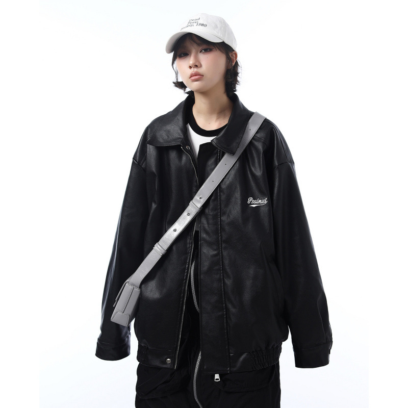 Ανδρικό PU δερμάτινο τζάκετ με κουκούλα, χαλαρή γραμμή, τσέπες κατά μήκος