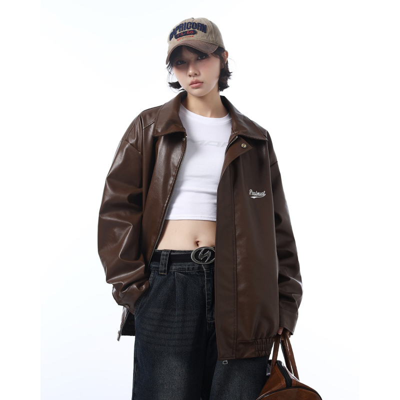 Ανδρικό PU δερμάτινο τζάκετ με κουκούλα, χαλαρή γραμμή, τσέπες κατά μήκος