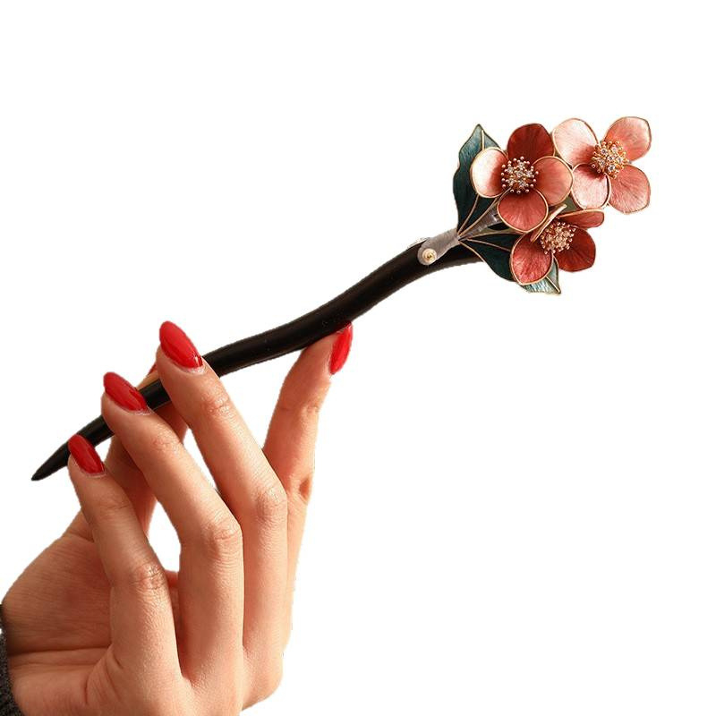 Drevna kopča za kosu s cvjetnim motivom, kamfor drvo, nacionalni stil, Zuji MFZ7