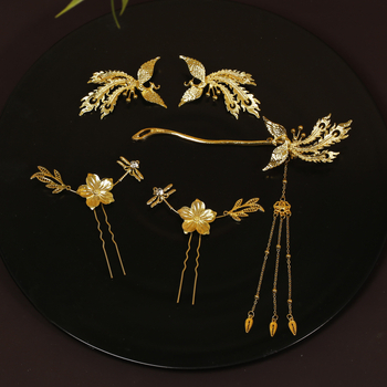 Νυφικό κεφαλόδεμα με μοτίβο δράκος-φοίνιξ, χειροποίητο μεταλλικό κλάμερ μαλλιών, ρετρό στυλ, μορφή λουλουδιών, κατάλληλο για γάμο