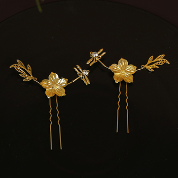 Νυφικό κεφαλόδεμα με μοτίβο δράκος-φοίνιξ, χειροποίητο μεταλλικό κλάμερ μαλλιών, ρετρό στυλ, μορφή λουλουδιών, κατάλληλο για γάμο