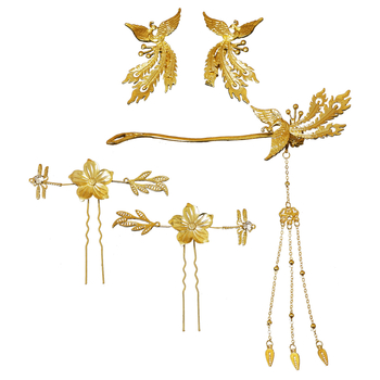 Νυφικό κεφαλόδεμα με μοτίβο δράκος-φοίνιξ, χειροποίητο μεταλλικό κλάμερ μαλλιών, ρετρό στυλ, μορφή λουλουδιών, κατάλληλο για γάμο