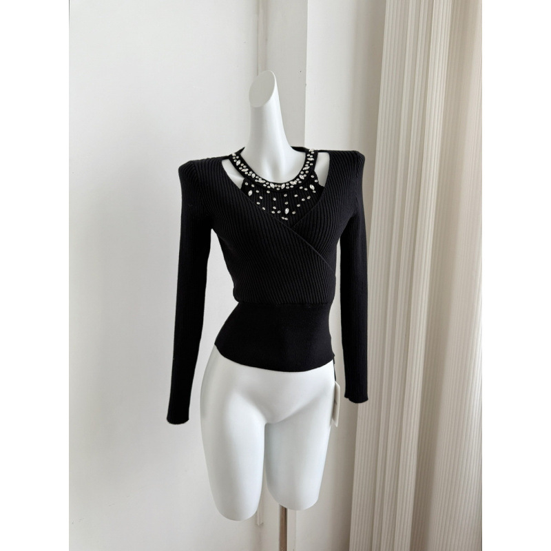 Ženski pleteni džemper Slim-Fit s halter izrezom, debeli pleteni, pamuk-elastan smjesa
