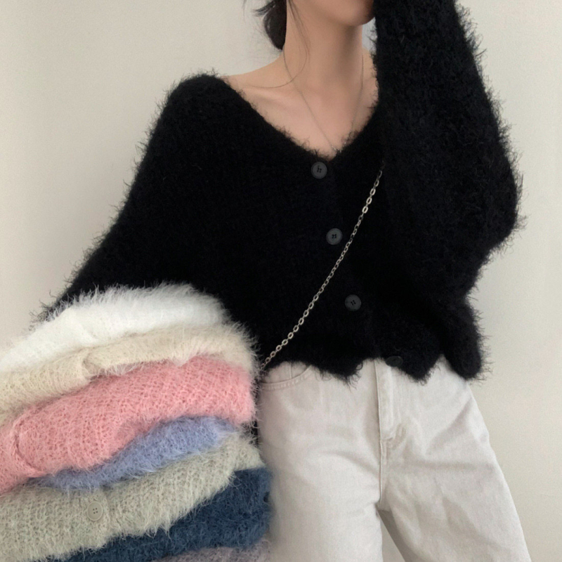 Ženski cardigan od chenille i spandeksa, opuštena silueta, polo ovratnik, duge princeze rukave, patchwork pletena, jesen 2024