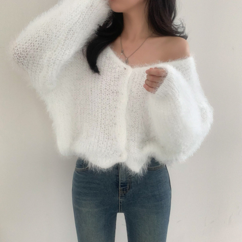 Ženski cardigan od chenille i spandeksa, opuštena silueta, polo ovratnik, duge princeze rukave, patchwork pletena, jesen 2024