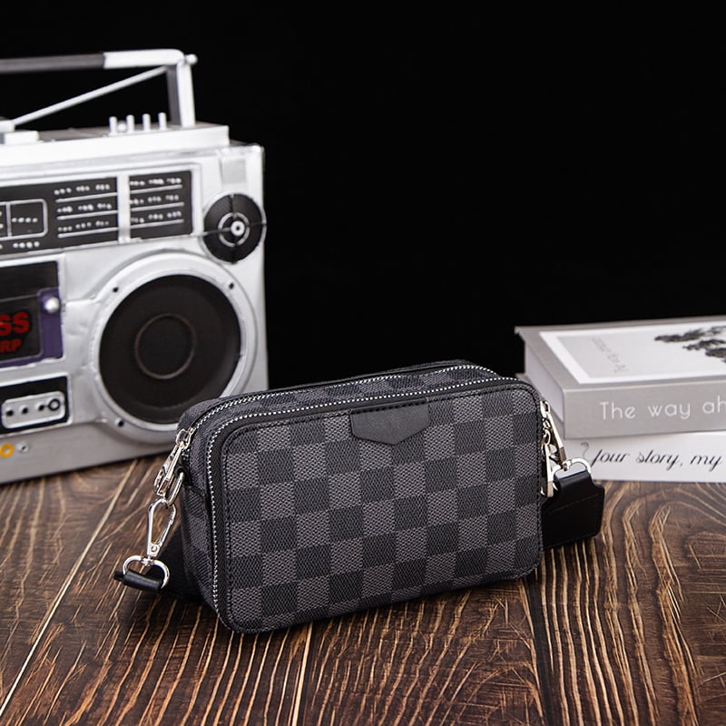 Muška crossbody torba s kariranim uzorkom – PVC, vodootporna, ulični stil, podstava od poliestera, marka Will