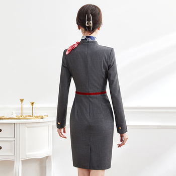 Hosszú ujjas irodai ruha, városi szabadidő-stílus, egyszínű minta, középső derék, cipzáras zárás